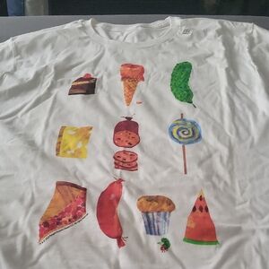 Men White T-Shirt with Colorful Food Print